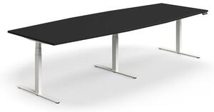 AJ Produkty Jednací stůl QBUS, výškově nastavitelný, 3200x1200 mm, tvar člunu, bílá podnož, černá