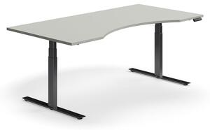 AJ Produkty Výškově nastavitelný stůl QBUS, vykrojený, 2000x1000 mm, černá podnož, světle šedá