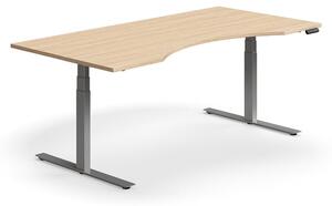 AJ Produkty Výškově nastavitelný stůl QBUS, vykrojený, 2000x1000 mm, stříbrná podnož, dub
