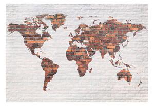 Fototapeta - Mapa světa: Cihlová zeď + zdarma lepidlo - 200x140