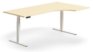 AJ Produkty Výškově nastavitelný stůl QBUS, rohový, 2000x1200 mm, bílá podnož, bříza