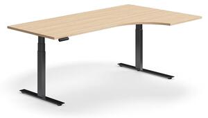 AJ Produkty Výškově nastavitelný stůl QBUS, rohový, 2000x1200 mm, černá podnož, dub