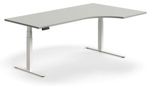 AJ Produkty Výškově nastavitelný stůl QBUS, rohový, 2000x1200 mm, bílá podnož, světle šedá