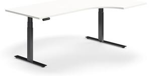 AJ Produkty Výškově nastavitelný stůl QBUS, rohový, 2000x1200 mm, černá podnož, bílá