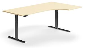 AJ Produkty Výškově nastavitelný stůl QBUS, rohový, 2000x1200 mm, černá podnož, bříza