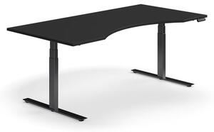 AJ Produkty Výškově nastavitelný stůl QBUS, vykrojený, 2000x1000 mm, černá podnož, černá