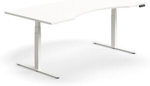 AJ Produkty Výškově nastavitelný stůl QBUS, vykrojený, 2000x1000 mm, bílá podnož, bílá