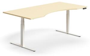 AJ Produkty Výškově nastavitelný stůl QBUS, vykrojený, 2000x1000 mm, bílá podnož, bříza