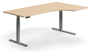 AJ Produkty Výškově nastavitelný stůl QBUS, rohový, 2000x1200 mm, stříbrná podnož, dub