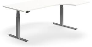 AJ Produkty Výškově nastavitelný stůl QBUS, rohový, 2000x1200 mm, stříbrná podnož, bílá