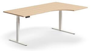 AJ Produkty Výškově nastavitelný stůl QBUS, rohový, 2000x1200 mm, bílá podnož, dub