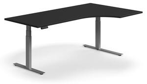AJ Produkty Výškově nastavitelný stůl QBUS, rohový, 2000x1200 mm, stříbrná podnož, černá