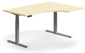 AJ Produkty Výškově nastavitelný stůl QBUS, rohový, 1600x1200 mm, stříbrná podnož, bříza