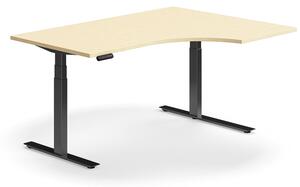 AJ Produkty Výškově nastavitelný stůl QBUS, rohový, 1600x1200 mm, černá podnož, bříza