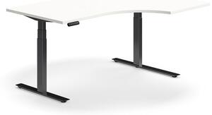 AJ Produkty Výškově nastavitelný stůl QBUS, rohový, 1600x1200 mm, černá podnož, bílá