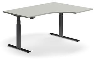 AJ Produkty Výškově nastavitelný stůl QBUS, rohový, 1600x1200 mm, černá podnož, světle šedá