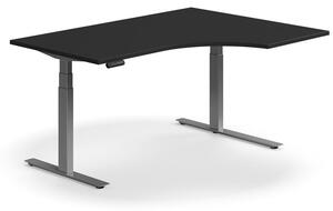AJ Produkty Výškově nastavitelný stůl QBUS, rohový, 1600x1200 mm, stříbrná podnož, černá