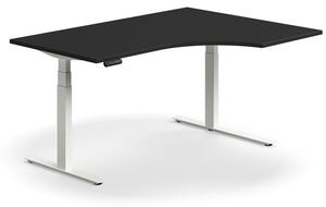 AJ Produkty Výškově nastavitelný stůl QBUS, rohový, 1600x1200 mm, bílá podnož, černá
