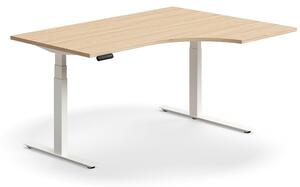 AJ Produkty Výškově nastavitelný stůl QBUS, rohový, 1600x1200 mm, bílá podnož, dub