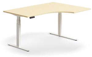 AJ Produkty Výškově nastavitelný stůl QBUS, rohový, 1600x1200 mm, bílá podnož, bříza