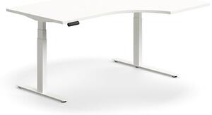 AJ Produkty Výškově nastavitelný stůl QBUS, rohový, 1600x1200 mm, bílá podnož, bílá