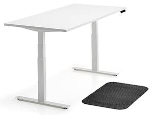 AJ Produkty Sestava QBUS + STAND, výškově nastavitelný stůl, bílý + ergonomická podložka