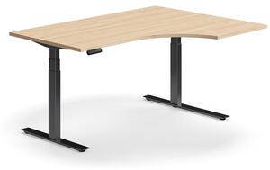 AJ Produkty Výškově nastavitelný stůl QBUS, rohový, 1600x1200 mm, černá podnož, dub