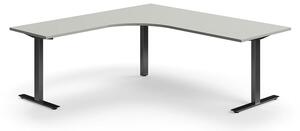 AJ Produkty Rohový psací stůl QBUS, T-nohy, 2000x2000 mm, černá podnož, světle šedá