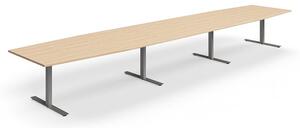 AJ Produkty Jednací stůl QBUS, T-nohy, 5600x1200 mm, tvar člunu, stříbrná podnož, dub