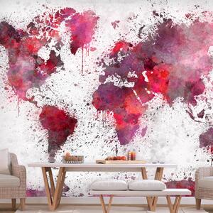 Fototapeta - Mapa světa: Červené akvarely + zdarma lepidlo - 200x140
