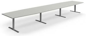 AJ Produkty Jednací stůl QBUS, T-nohy, 5600x1200 mm, tvar člunu, stříbrná podnož, světle šedá