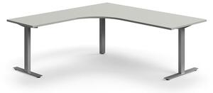 AJ Produkty Rohový psací stůl QBUS, T-nohy, 2000x2000 mm, stříbrná podnož, světle šedá