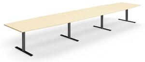 AJ Produkty Jednací stůl QBUS, T-nohy, 5600x1200 mm, tvar člunu, černá podnož, bříza