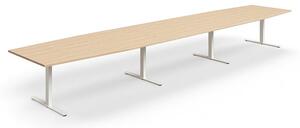 AJ Produkty Jednací stůl QBUS, T-nohy, 5600x1200 mm, tvar člunu, bílá podnož, dub