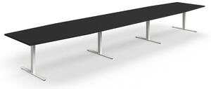 AJ Produkty Jednací stůl QBUS, T-nohy, 5600x1200 mm, tvar člunu, bílá podnož, černá