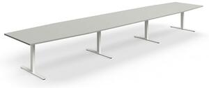 AJ Produkty Jednací stůl QBUS, T-nohy, 5600x1200 mm, tvar člunu, bílá podnož, světle šedá