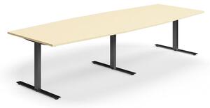 AJ Produkty Jednací stůl QBUS, T-nohy, 3200x1200 mm, tvar člunu, černá podnož, bříza