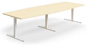 AJ Produkty Jednací stůl QBUS, T-nohy, 3200x1200 mm, tvar člunu, bílá podnož, bříza