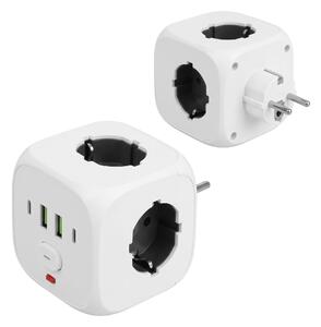 Toolight Toolight, JNH019, zásuvková kostka 7v1, 3 zásuvky + 2× USB-A + 2× USB-C, bílá, OSW-56305