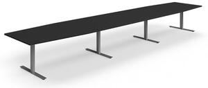 AJ Produkty Jednací stůl QBUS, T-nohy, 5600x1200 mm, tvar člunu, stříbrná podnož, černá