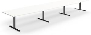 AJ Produkty Jednací stůl QBUS, T-nohy, 5600x1200 mm, tvar člunu, černá podnož, bílá