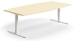 AJ Produkty Jednací stůl QBUS, T-nohy, 2400x1200 mm, tvar člunu, bílá podnož, bříza