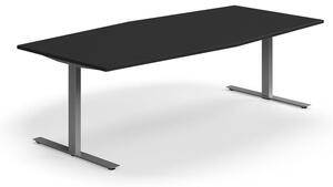 AJ Produkty Jednací stůl QBUS, T-nohy, 2400x1200 mm, tvar člunu, stříbrná podnož, černá