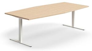 AJ Produkty Jednací stůl QBUS, T-nohy, 2400x1200 mm, tvar člunu, bílá podnož, dub