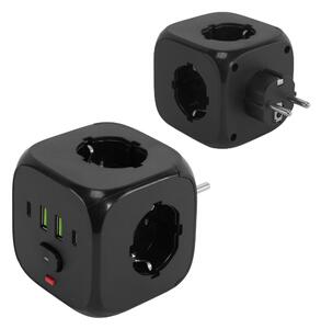 Toolight Toolight, JNH019, zásuvková kostka 7v1, 3 zásuvky + 2× USB-A + 2× USB-C, černá, OSW-56304