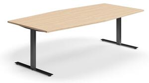 AJ Produkty Jednací stůl QBUS, T-nohy, 2400x1200 mm, tvar člunu, černá podnož, dub