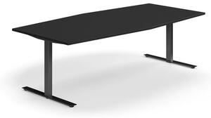 AJ Produkty Jednací stůl QBUS, T-nohy, 2400x1200 mm, tvar člunu, černá podnož, černá