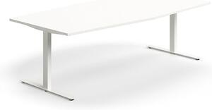 AJ Produkty Jednací stůl QBUS, T-nohy, 2400x1200 mm, tvar člunu, bílá podnož, bílá