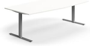 AJ Produkty Jednací stůl QBUS, T-nohy, 2400x1200 mm, tvar člunu, stříbrná podnož, bílá