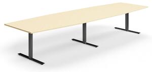 AJ Produkty Jednací stůl QBUS, T-nohy, 4000x1200 mm, tvar člunu, černá podnož, bříza